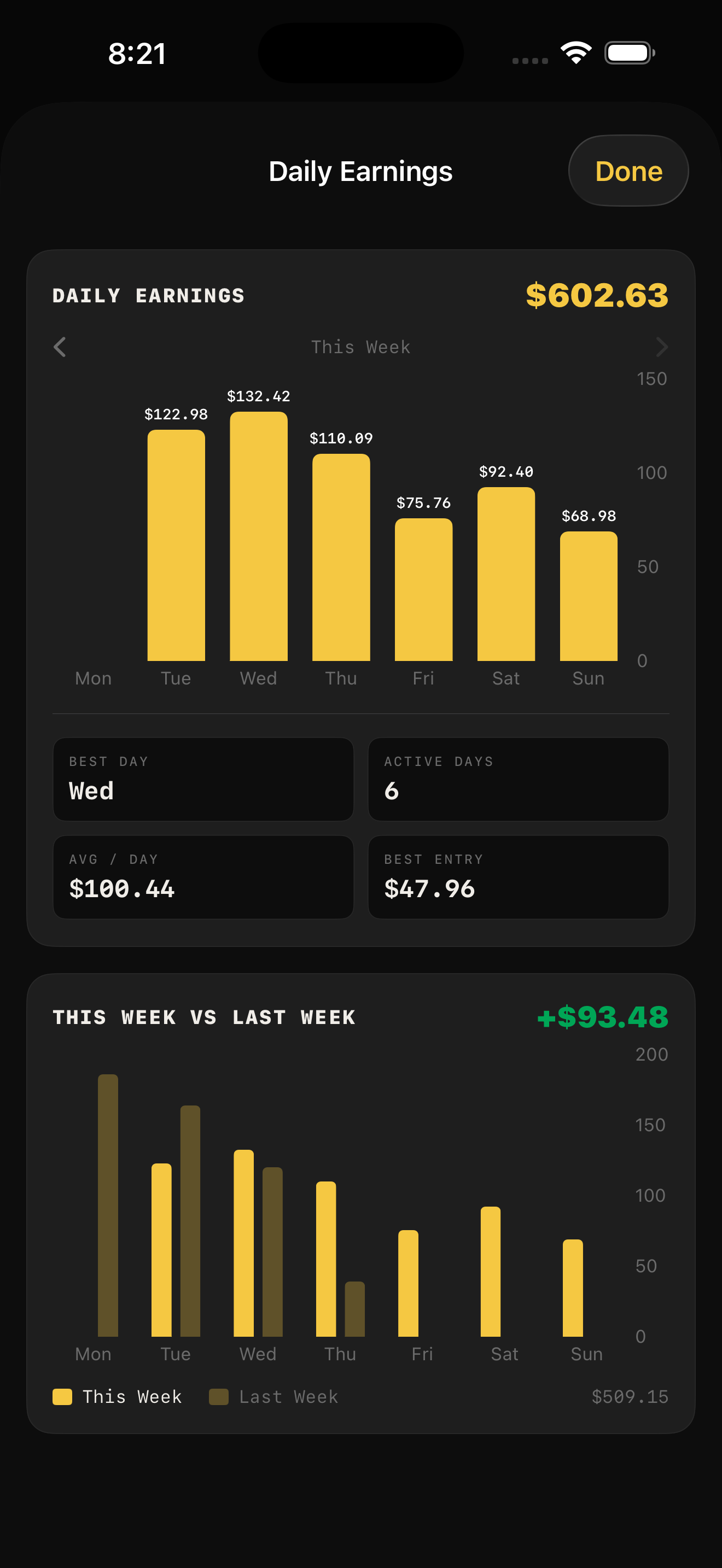 Gig Stack app dashboard